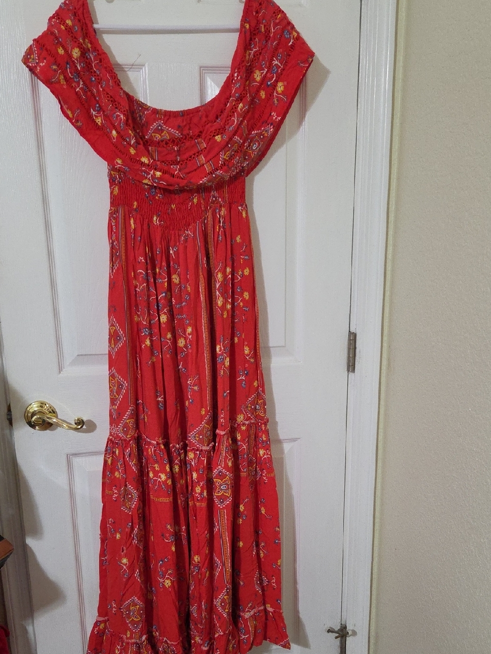 Jaase Red Printed Off-Shoulder Maxi Dress